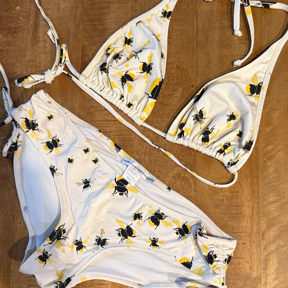 Diane Von Furstenberg White and Yellow Bee Print Swimwear bikini
